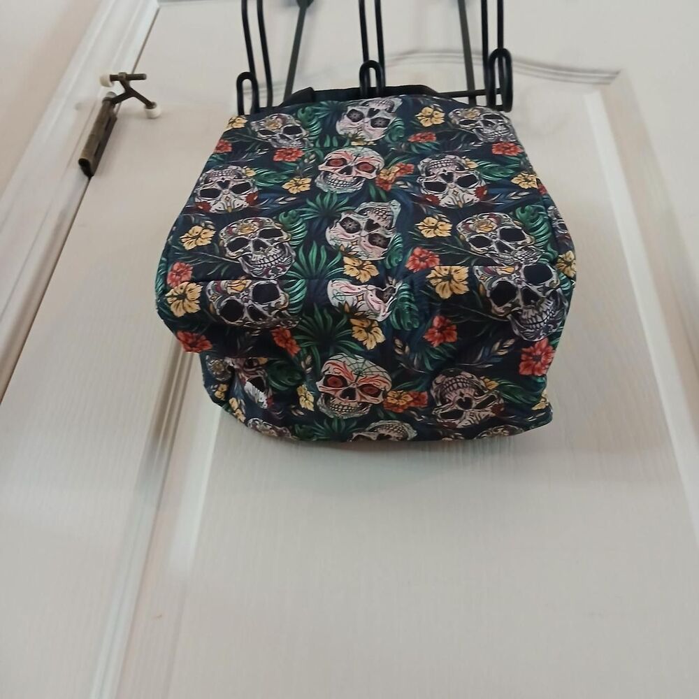 Vibrant All Over Print Sugar Skull Floral Tote Bag Insulated Lunch Box Goth Alt - Picture 4 of 6